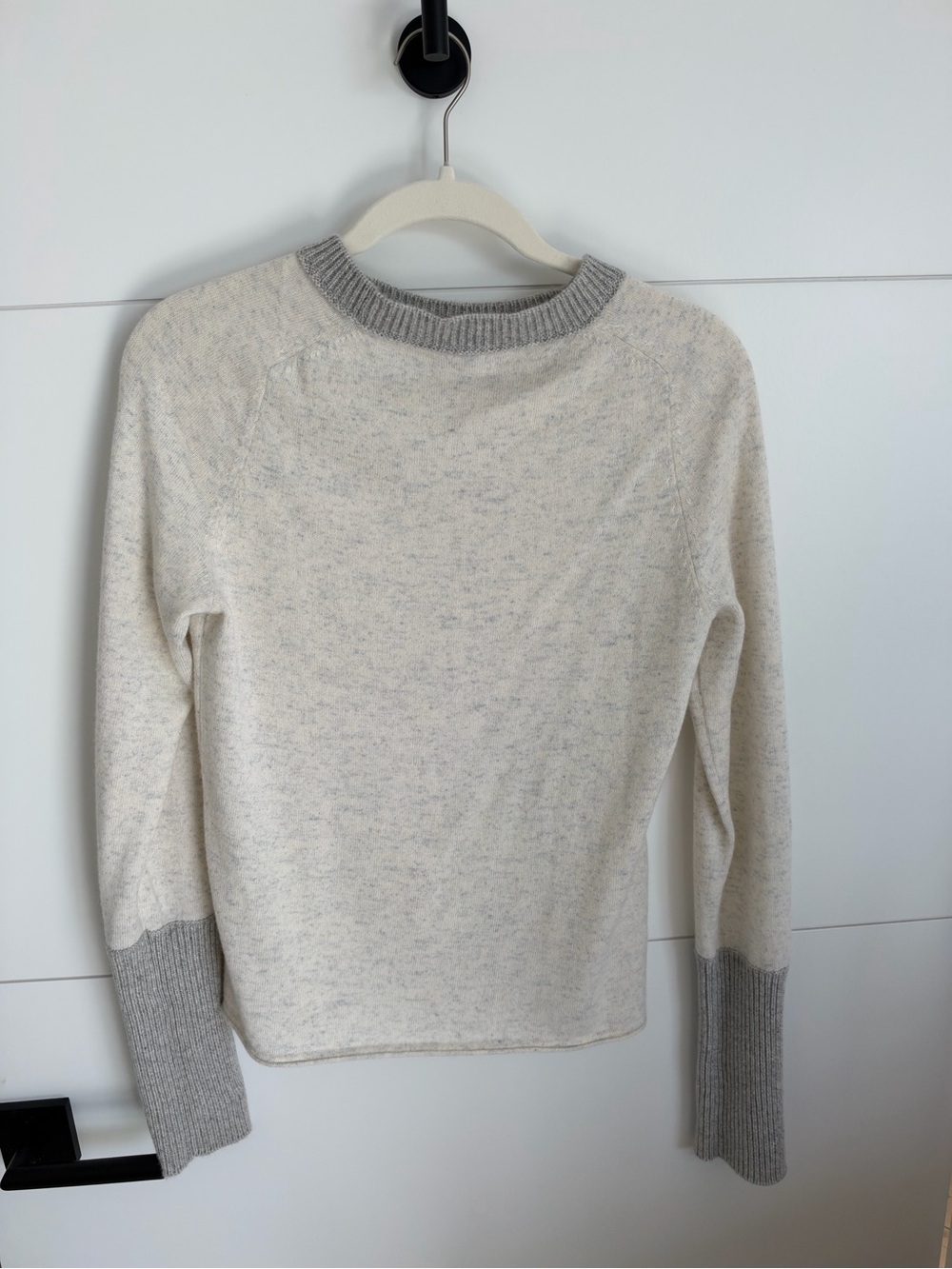 Margaret o'leary Cozy Two-Tone Cream Sweater with Gray Trim